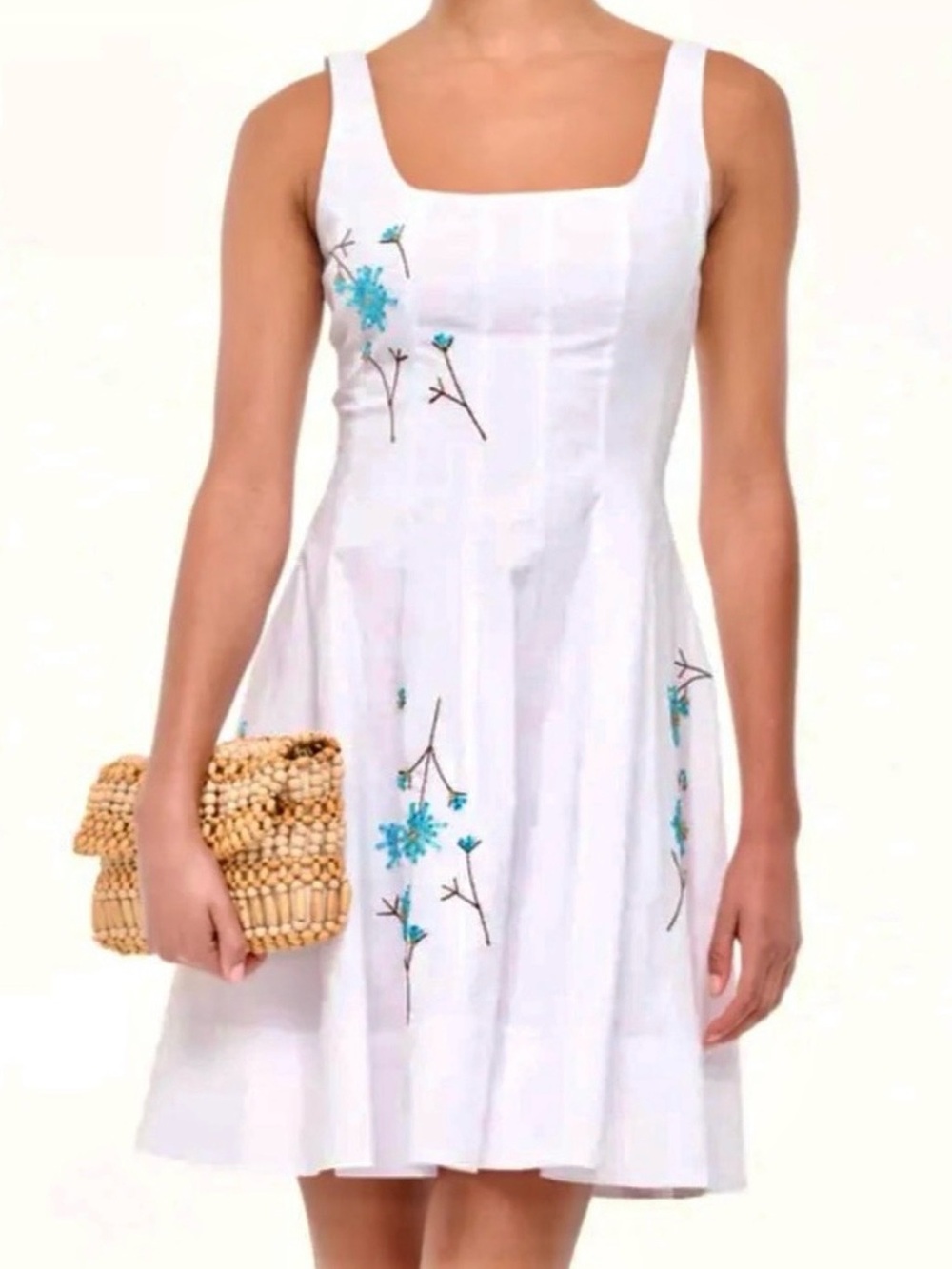 NWT Staud Wells Beaded Mini Dress Embroidered Dandelion White - Picture 3 of 16